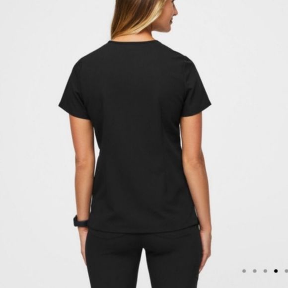 Figs Classic Black V-Neck Short Sleeve Top - Picture 2 of 12